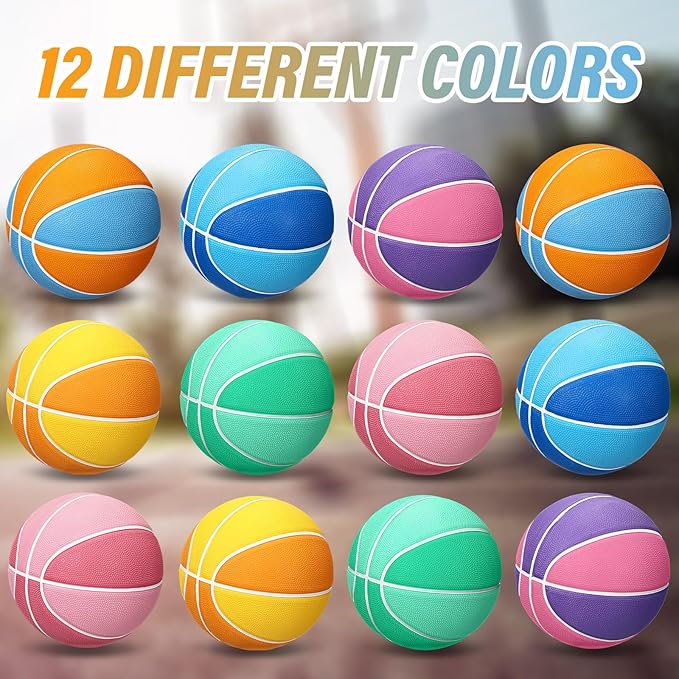 Wettarn 12 PCS Mini Basketball Size 3 Colorful 7 Inch Rubber Basketball Bulk with Pump for Mini Hoop Swimming Pool Indoor Outdoor Practice Game Holiday Party Kid Adult Back to School