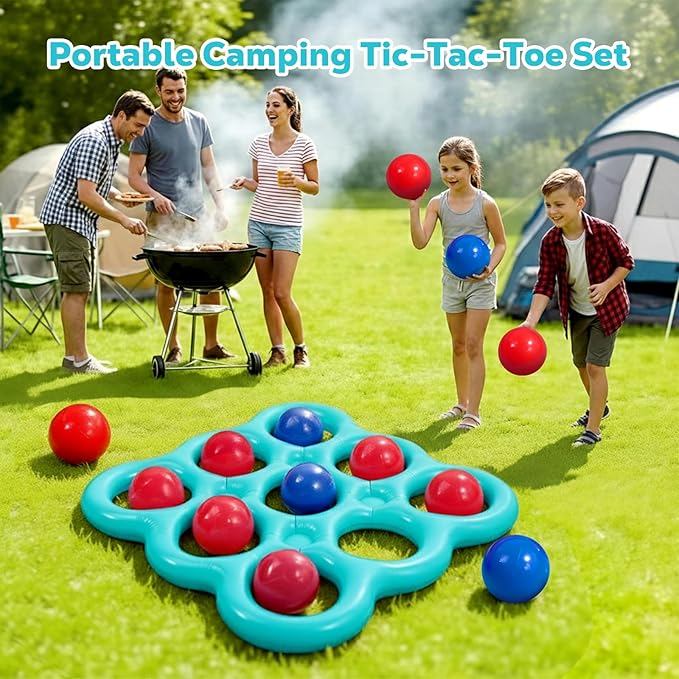 MoKo Pool Water Toys Tic-Tac-Toe Games Set, Inflatable Floats Toy with 10 Balls, Pool Games for Family Party Outdoor Beach Adults Teens Kids 2-10 Players