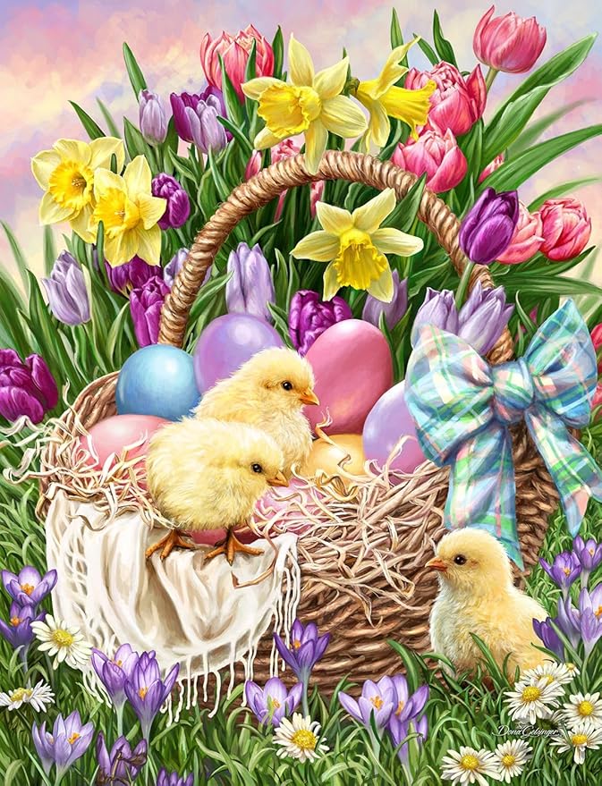 Springbok Basket Full of Spring 500 Piece Jigsaw Puzzle for Adults and Family - Easter Eggs and Chicks - Unique Cut Pieces - Made in USA
