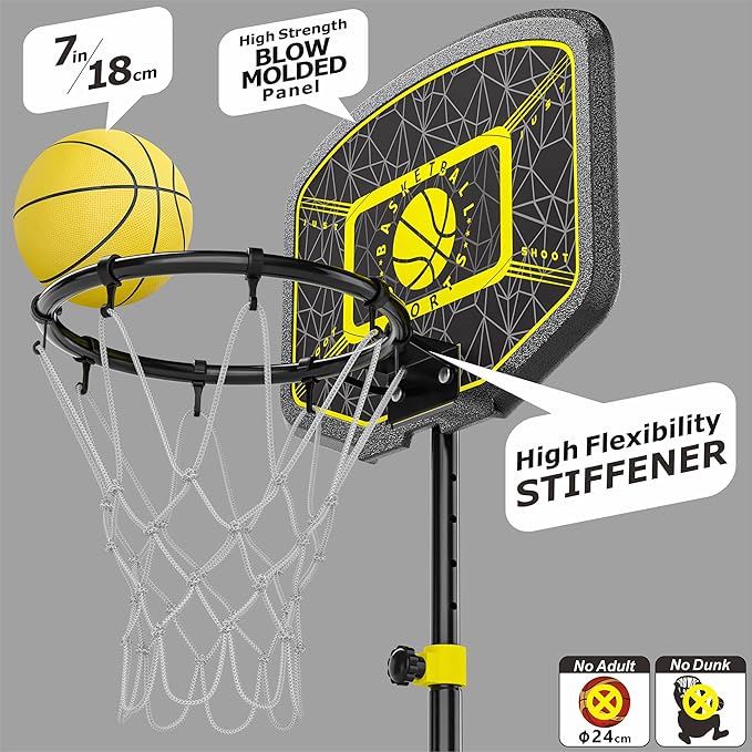 Kids Basketball Hoop GILIKOKO Adjustable Height 3.6 ft-6.2 ft Indoor Outdoor Toddler Plastic Basketball Goal Outside Yard Games Toys Gifts for Children