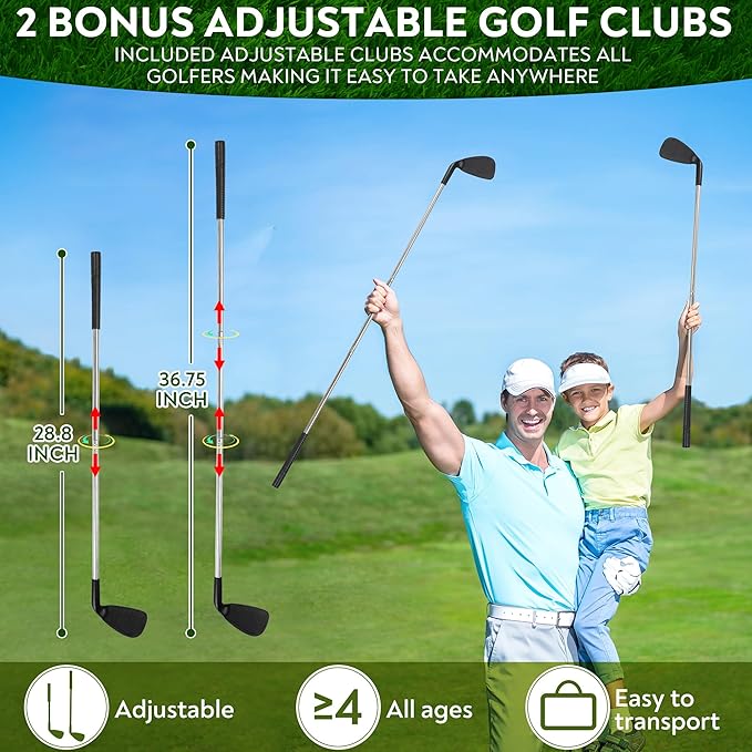 Sticky Golf Chipping Game Set - 6x6 ft Metal Frame with 2 Adjustable Clubs, 25 Sticky Balls, Turf Chipping Mat & Scoreboard - Backyard Golf Target Game for All Ages for Indoor/Outdoor Practice