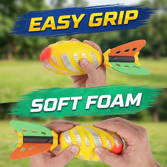 Liberty Imports 12 Pack Flying Foam Foam Missile Footballs with Tails, Sports Aero Pocket Flyers Toys for Kids Outdoor Backyard Activities, Games, Party Favors (9 Inches)
