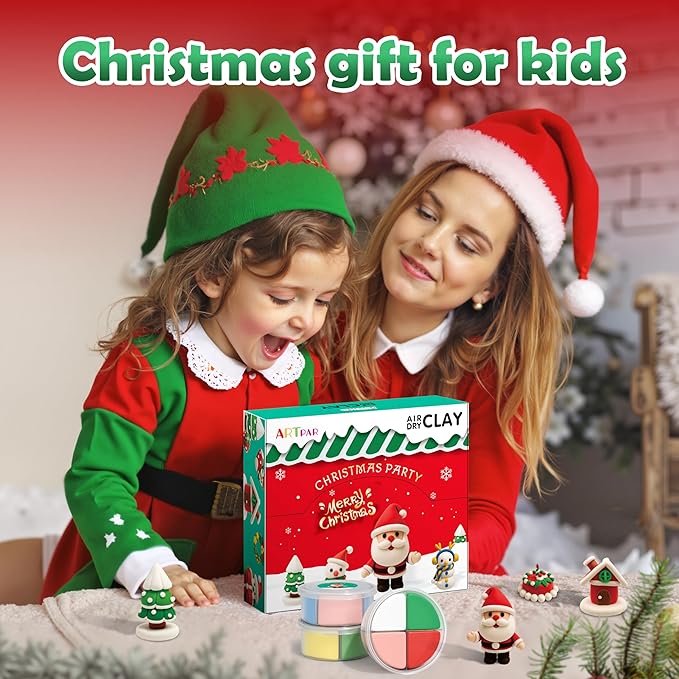 Air Dry Clay Kit for Kids,Christmas Crafts Supplies,12 Boxes Modeling Magic Clay Kit with Sculpting Tools Tutorials,Xmas Snowman Holiday Party Decor Gifts for Boys & Girls Age 3-12 Years