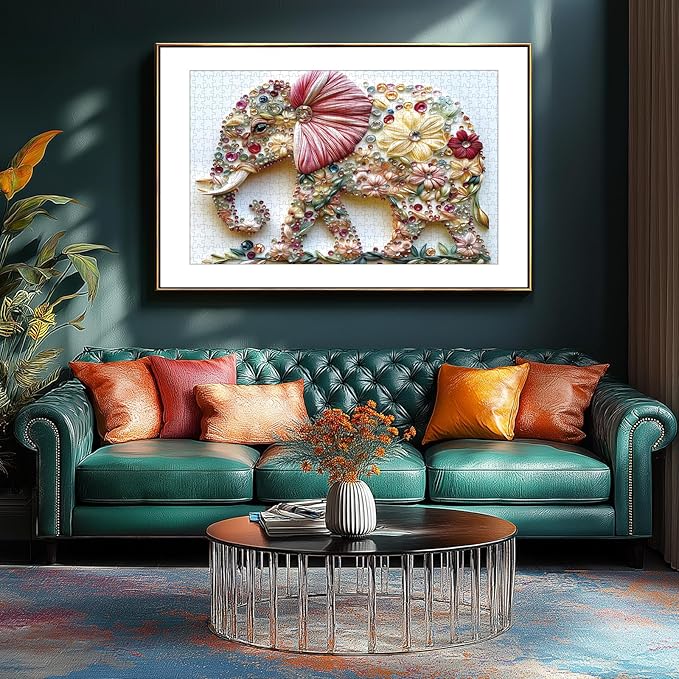Elephant 300 Piece Puzzles for Adults Cute Animal Flower Crystal Embroidery Art Jigsaw Puzzles Pretty Colorful Floral Puzzles Unique Family Challenging Games Gift for Seniors Adults Puzzle (17"x11")