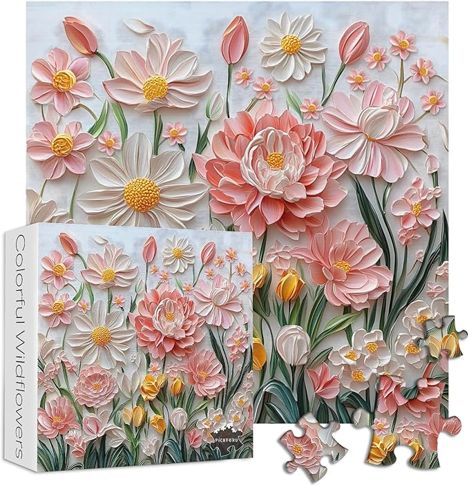 Spring Floral Puzzles for Adults 1000 Pieces, PICKFORU Wildflower Garden Flower Jigsaw Puzzle Oil Painting, Impossible Hard Plant Theme as Home Decor
