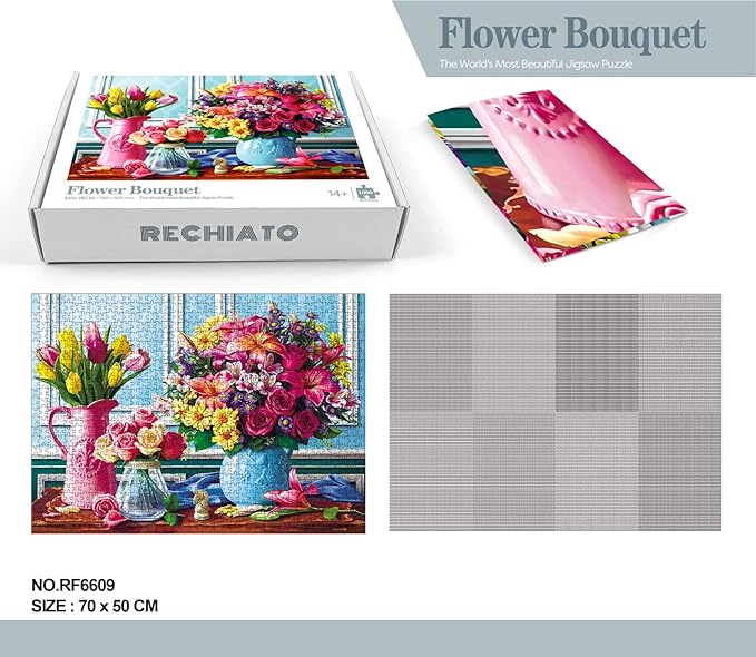 1000 Pieces Flower Puzzles for Adults, 2 Pack Colorful Flowers Jigsaw Puzzles, Spring Plants Rose Daisy Blooms Challenging Funny Puzzles for Friends Family Activity Game Nights Gifts
