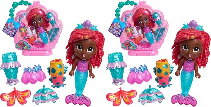 Just Play Disney Junior Pop Tails Ariel 7-inch Doll and Accessories, 9-Pieces, Kids Toys for Ages 3 Up (Pack of 2)