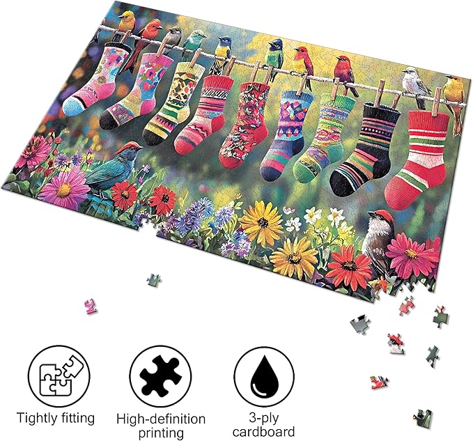 Bimkole Birds and Socks Puzzles for Adults 1000 Pieces, Flower Paper Jigsaw Puzzle 1000 Pieces - Fun and Challenging Family Decoration Puzzle Great Gift Idea, Finished Size is 31.5 x 16.14 in