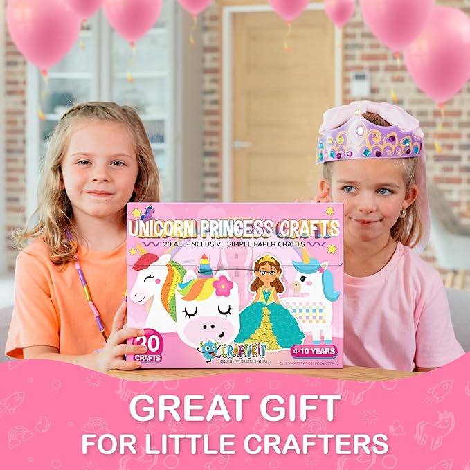 Craftikit® 20 Award-Winning Princess & Unicorn Crafts for Kids Ages 3-10 Years, All-Inclusive Toddler Arts and Craft Kits for Kids, Fun Toddler Craft Box for Girls in Preschool