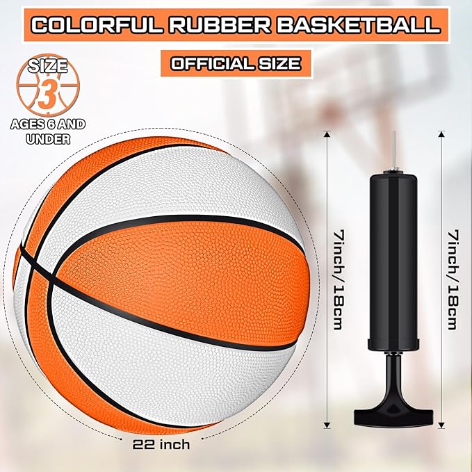 Wettarn 12 PCS Mini Basketball Size 3 Colorful 7 Inch Rubber Basketball Bulk with Pump for Mini Hoop Swimming Pool Indoor Outdoor Practice Game Holiday Party Kid Adult Back to School