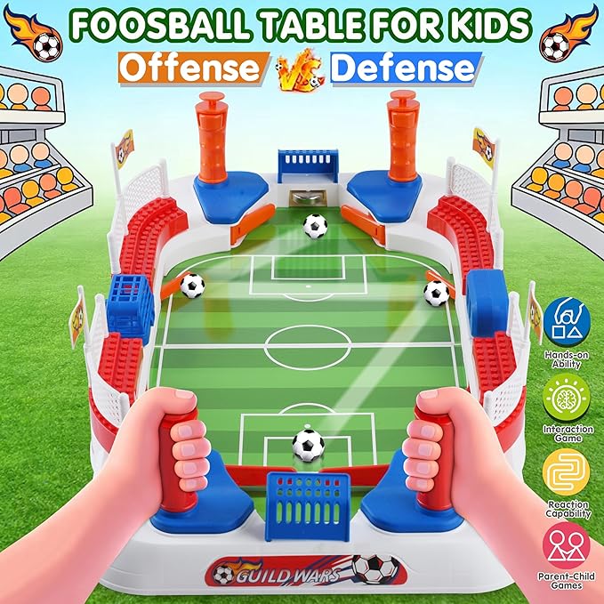 2-in-1 Play Soccer Board Game for Kids, Foosball Figures PK, Foosball Table for Kids 8-12, Soccer Toys for Boys, Tabletop Football Game, Birthday Gifts for 4-10 Years Old