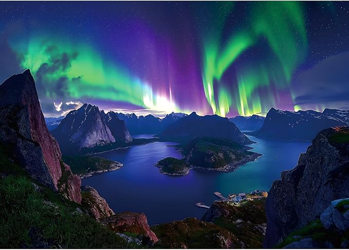Blueforest 1000 Piece Puzzle for Adults - Breathtaking Northern Lights Fjord Landscape, 27.5x19.7 Inches Premium Jigsaw Puzzle for Game Nights Relaxation & Home Decor