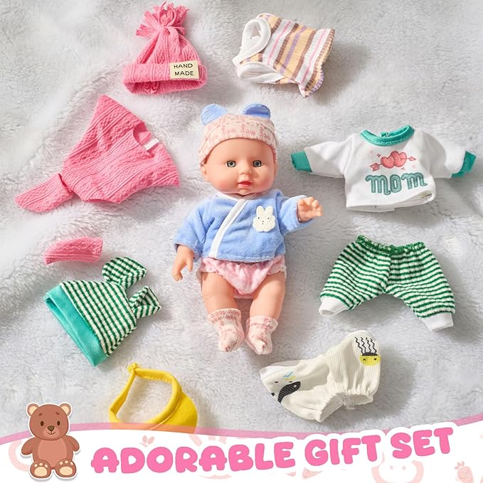 Halloscume 4 Set 6-7 Inch Doll Clothes Reborn Baby Dolls Clothes Costumes Outfits Christmas Birthday Gift Cute Pretend Doll Outfits, Dress up Accessories, No Dolls (Summer)