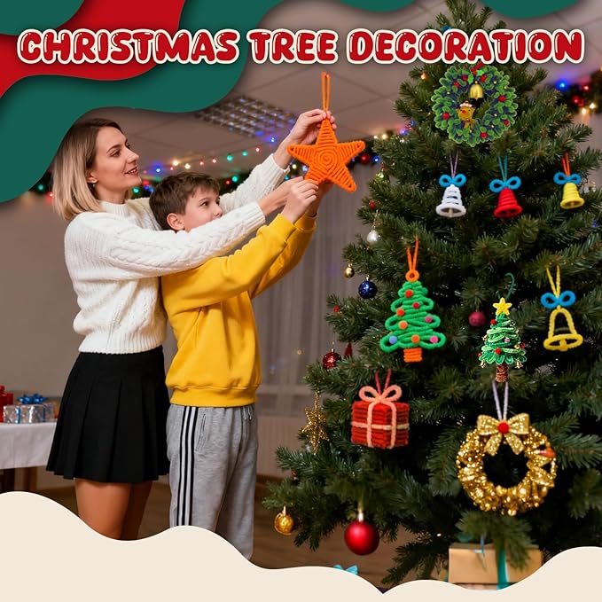 902 Pcs Christmas Pipe Cleaners Set Including 320 Pcs Pipe Cleaners 300 Pcs Pom Poms 150 Pcs Wiggle Googly Eyes Self Adhesive 120 Pcs Bells 12 Pcs Bows for Christmas Decoration DIY Art Supplies