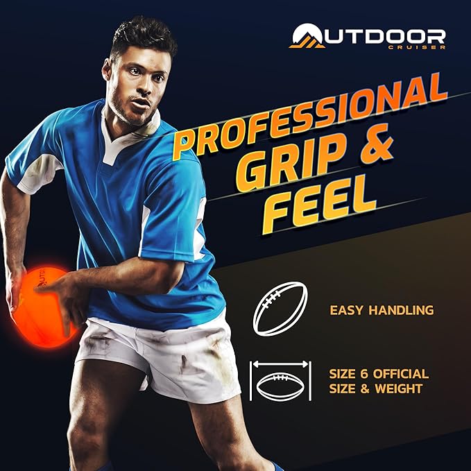 Outdoor Cruiser Light Up Football - Waterproof Rubber Construction, Glow in the Dark, Glows Up to 30 Hrs with Tap Activation, Complete Set with Pump & Spare Batteries, Official Size 6, for Ages 8-15