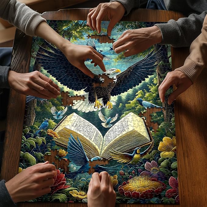 Eagle Puzzles for Adults 1000 Pieces, Fantasy Book Nature Forest Plant Puzzle, Animal Bird Bald Eagle Flower Challenge Jigsaw Puzzle