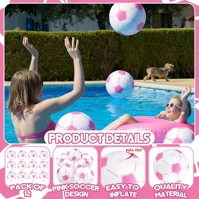 Pink Inflatable Soccer Balls Beach Balls Bulk for Games Outdoor Summer Pool Beach Activity Sports Birthday Soccer Party Decorations