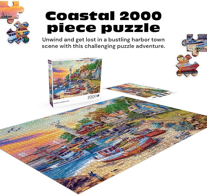 Buffalo Games - American Harbor Town by Dominic Davison 2000 Piece Jigsaw Puzzle for Adults - Challenging Puzzle Perfect for Game Nights - Finished Size is 38.5 x 26.5 – Precision-Cut Pieces