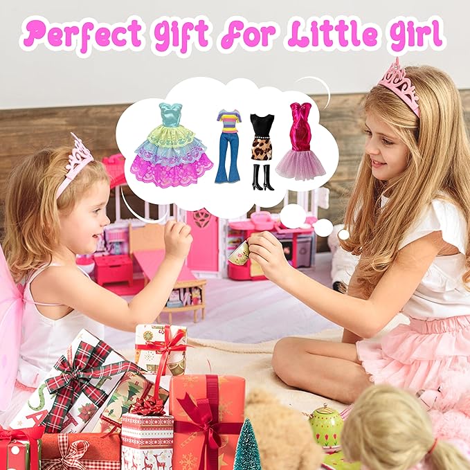 19 Pcs Doll Clothes and Accessories for 11.5 Inch Girl Dolls Outfit, Random 3 Stylish Dresses, 4 Tops, 4 Pants, 3 Evening Dresses, 1 Wedding Dress, 2 Swimsuits, 2 Pairs of Stockings