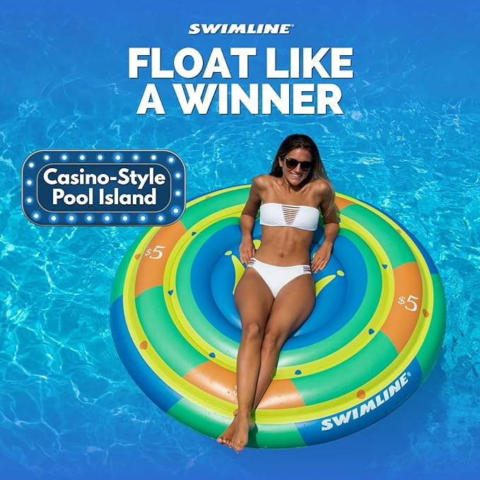 SWIMLINE Original Casino Chip Pool Float – Durable Vinyl Lounger for Adults & Teens – Fun Pool Float for Lake, Beach, or Backyard – Easy to Inflate and Store