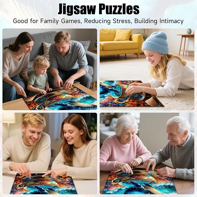 Whale in Teacup Puzzles for Adults 1000 Pieces, Ocean Theme Whale in Teacup Jigsaw Puzzle with Letters on Back, 22.8x22.8 Inch Wall Art, Relaxing Family Game, Easter