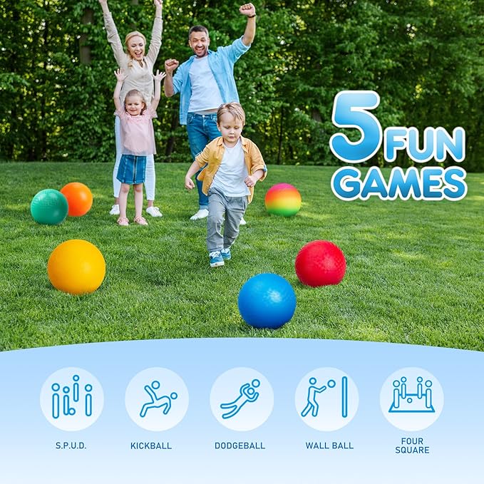 EVERICH TOY Playground Balls Kickball, 6 or 12 Pack 8.5" Dodgeballs Bouncy Kick Balls for Kids Adults Outdoor Indoor, 4 Square Ball Sports School Yard Games for Boys Girls 3-5 5-8 8-12 with Pump