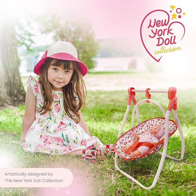 Deluxe Baby Doll Stroller and Crib Furniture Playset, Multi Baby Doll Accessories Set for 18" Dolls, Includes Doll Stroller Swing and Doll Bed Pretend Play for All Dolls - Floral