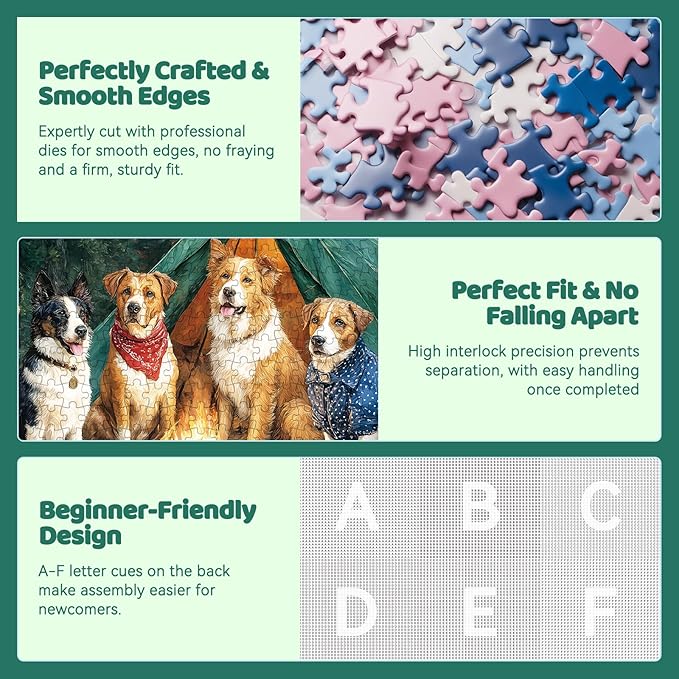 300 Piece Puzzles for Adults Large Piece, Dogs Forest Campfire Camping Jigsaw Puzzle, Funny Gift for Adult Kids, Challenging Puzzle Perfect for Game Nights, 20.5 X 15 in