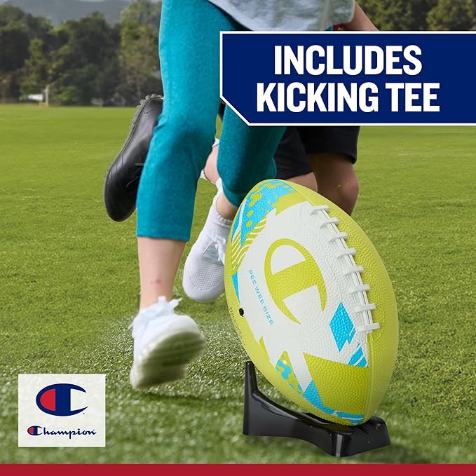 Champion Blitz Football, All-Weather Football, Enhanced Grip, Durable Rubber Cover and Molded Laces, for Outdoor Sports & Training, Includes 6 Ball Pump