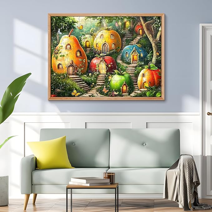 300 Piece Puzzles for Adults, Whimsical Fruit Houses Puzzles, Vibrant Garden Fantasy Art 300 Piece Jigsaw Puzzle, Ideal Home Decor Gift for Adults Kids Seniors, 20.5×15 in
