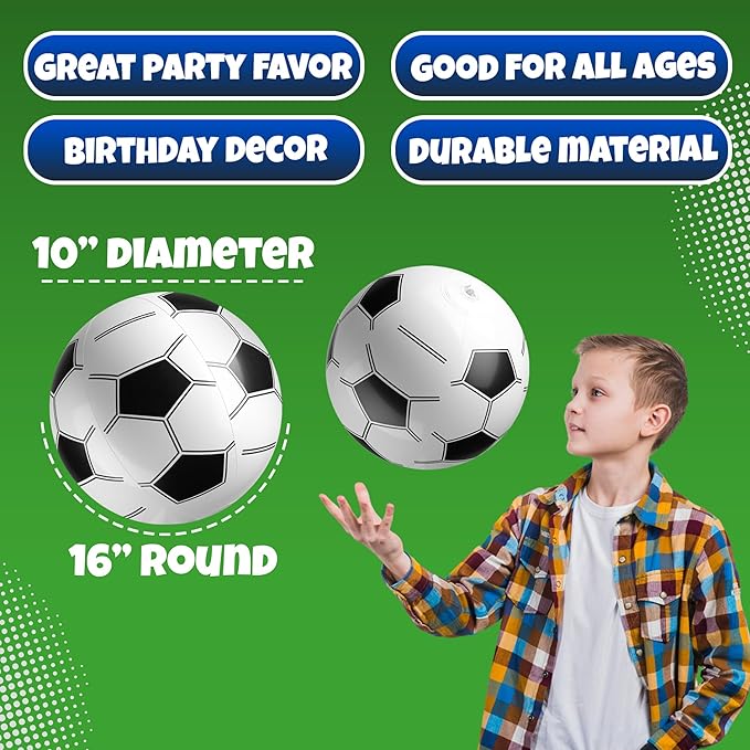 Bedwina Inflatable Soccer Balls (Pack of 12) 16-inch, Beach Balls Bulk for Beach Toys & Soccer Birthday Party Decorations & Party Favors for Kids, Goodie Bags Stuffers