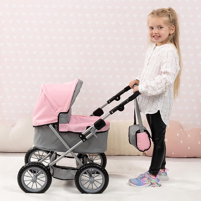 Bayer Design Baby Doll Trendy Pram in Grey/Pink, 67 x 41 x 68 centimeters, 1300800