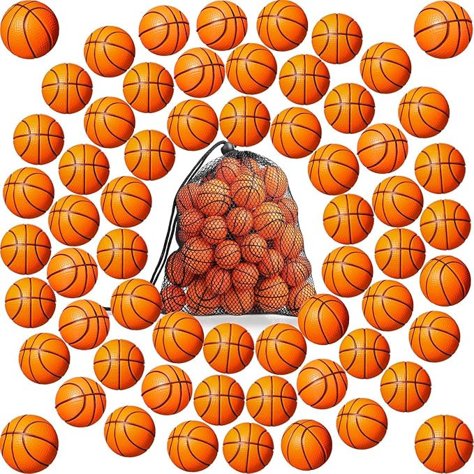 Civaner 60 Pcs Mini Basketball Stress Balls for Kids Basketballs Party Favors Small Foam Bouncy Sports Toys Bulk with Drawstring Bag for School Party Decor Carnival Reward Game Toys Gifts(3cm,4cm)