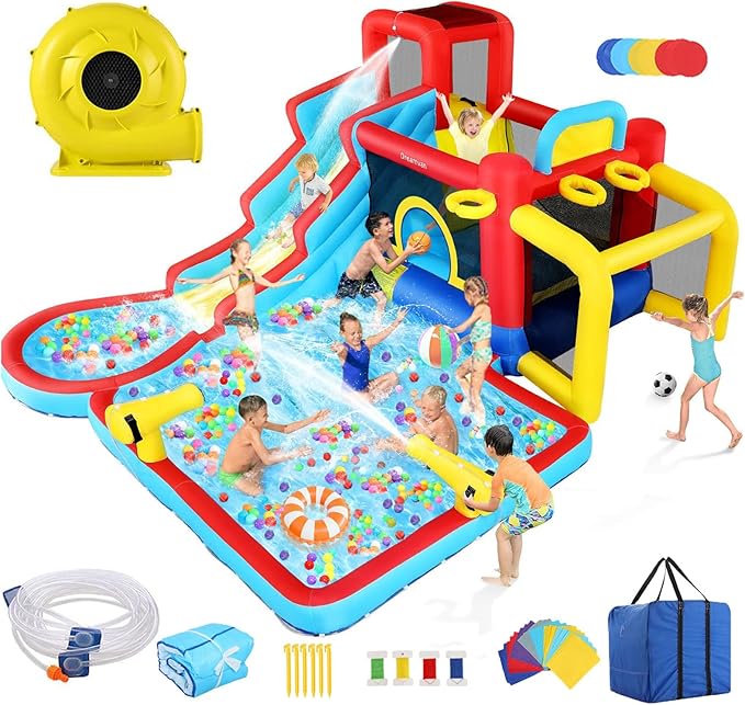 AKEYDIY Water Slide Bounce House,13×12.5ft Waterfall Waves Mega Water Slides Park |Inflatable Water Slide for Big Kids 8-12 &3-10,Large Pool,Blow Up Water Slide for Kids Backyard Outdoor