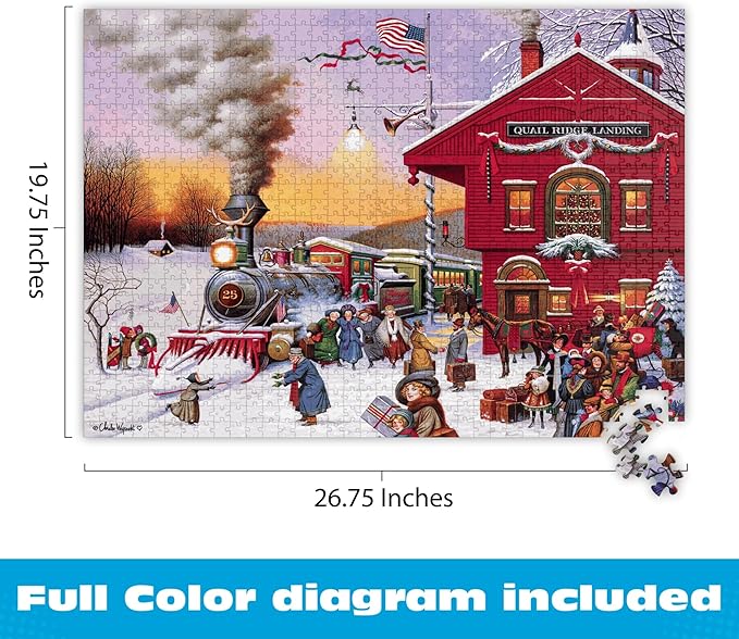 Buffalo Games – Charles Wysocki - Whistle Stop Christmas- 1000 Piece Holiday Jigsaw Puzzle - Festive Puzzles for Adults – Precision-Cut Pieces, Winter Artwork, Hours of Relaxing Fun