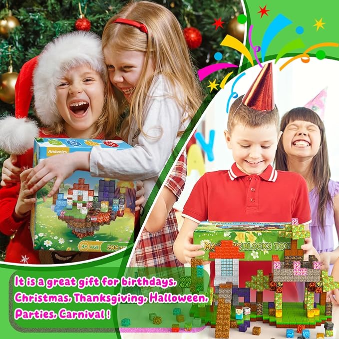 Magnetic Blocks - 200PCS Magnet Building Cube Game Tiles Stacking Construction, STEM Sensory Toys Birthday Gifts for Boys and Girls Age 3+ Years Old