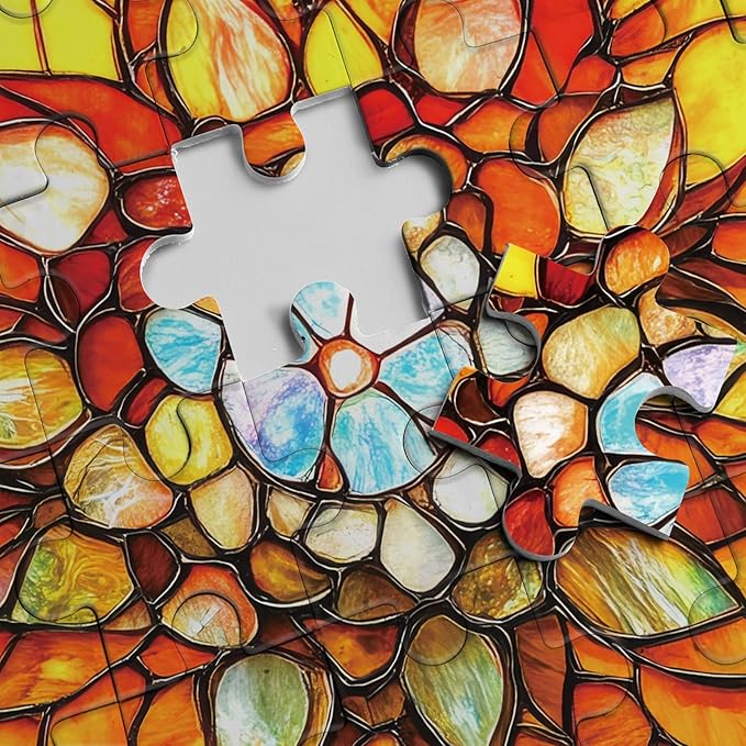 Colorful Flower Puzzles for Adults 1000 Pieces, Beautiful Stained Glass Sunflower Art Jigsaw Puzzles, Gradient Floral Challenging Puzzle