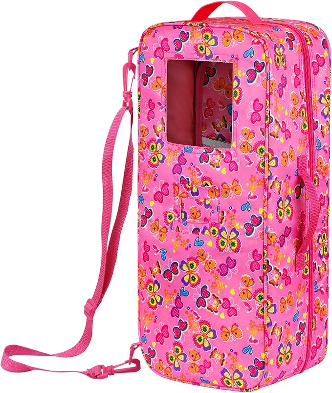 ZITA ELEMENT Doll Travel Carrier Case - Crossbody Shoulder Bag for 18 Inch Doll Accessories with Multi-Pocket, Storage Closet Wardrobe Makeovers