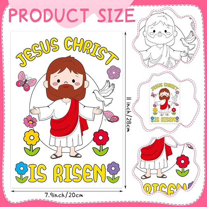Zhanmai 30 Pcs Easter Craft Coloring Poster, Color Your Own Funny Religious Posters DIY He Lives Easter Crafts Bulk Religious Cross Butterfly Bible for Party Church Sunday Activities