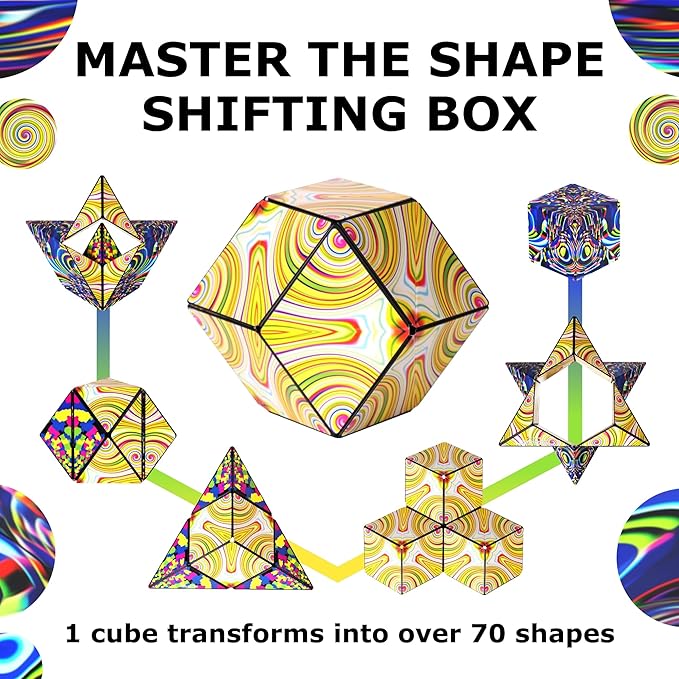 Shashibo Shape Shifting Box - STEM Fidget Toy with Ultra Strong Magnets - Sensory Puzzle Cube Transforms Into 100+ Shapes, Easter Basket Stuffers Gift for Kids, Teens, and Adults (Technicolor)