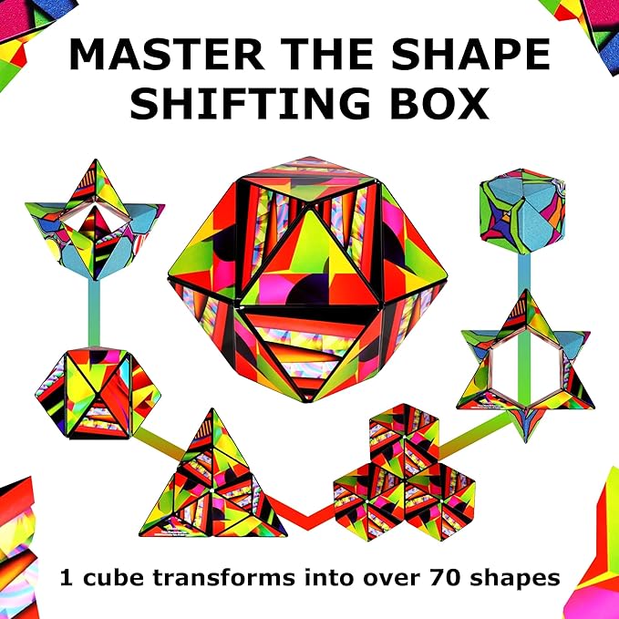 Shashibo Shape Shifting Box - STEM Fidget Toy with Ultra Strong Magnets - Sensory Puzzle Cube Transforms Into 100+ Shapes, Easter Basket Stuffers Gift for Kids, Teens, and Adults (Stained Glass)