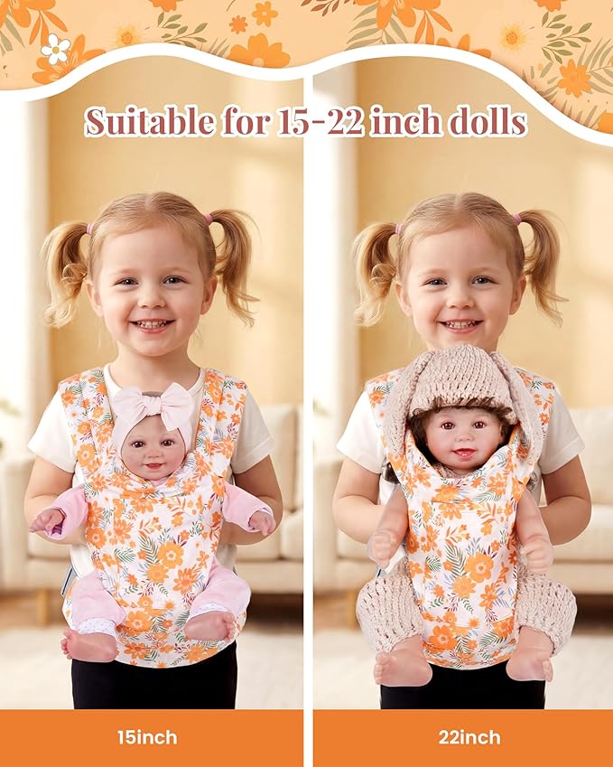 BABESIDE Baby Doll Carrier – Adjustable Straps for 15–22 Inch Dolls, Perfect for Pretend Play & Role Play – Soft Cotton Doll Accessory for Girls Ages 3+（Doll Not Included）