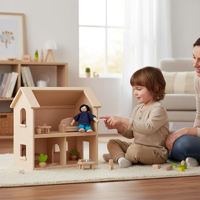PlanToys® Father Wooden Dollhouse Figurine | Poseable 1:12 Scale Mini Doll (5 Inch) | Dollhouse Accessories for Pretend Play | Eco-Friendly Montessori Toy for Kids Ages 3+