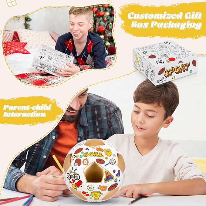 Size 4 Color Your Own Soccer Ball Gold DIY Custom Craft Kit with Pump 12 Markers Personalized Youth Toddler Training Paint Your Own Toy Creative Gift for Kids (Gold Soccer Ball, 4)