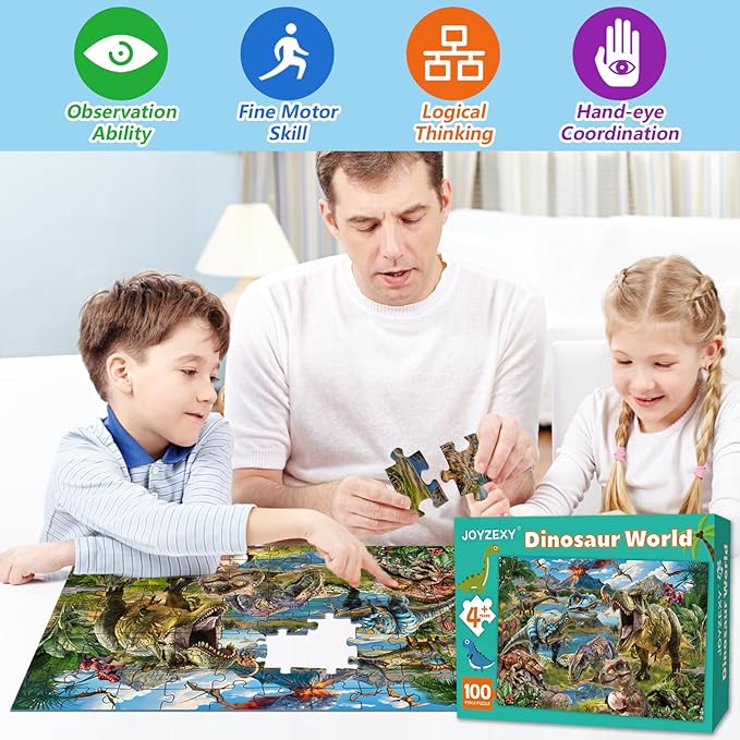 Puzzles for Kids Ages 6-8-10, Dinosaur World Puzzle 100 Pieces Jurassic Landscape Jigsaw Puzzles Educational Toys Gifts for Boys Girls
