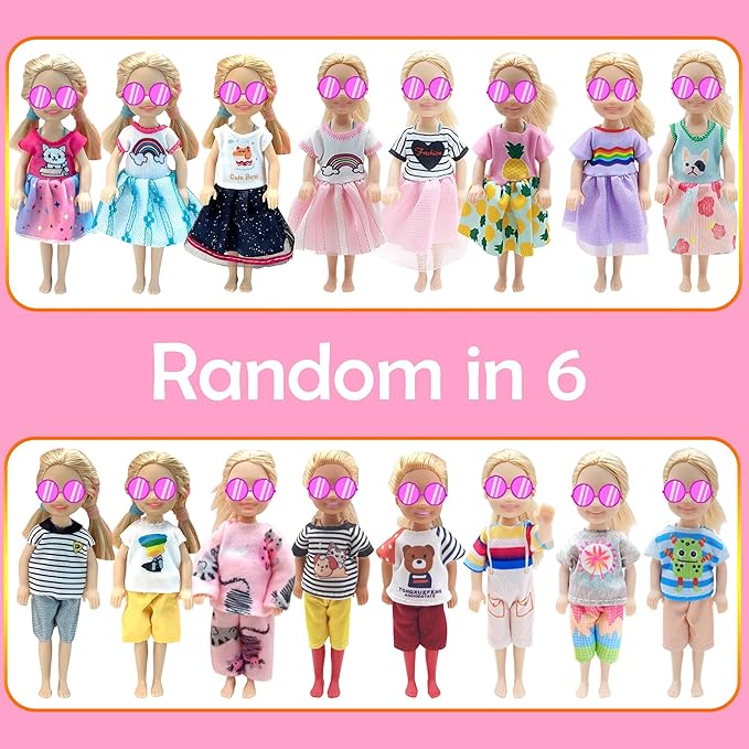 Doll Clothes and Accessories for 5.3 inch Dolls, Clothes Dress Pajamas Random in 6, Mini Supplies, Bunk Bed, Girls Granddaughter Gifts
