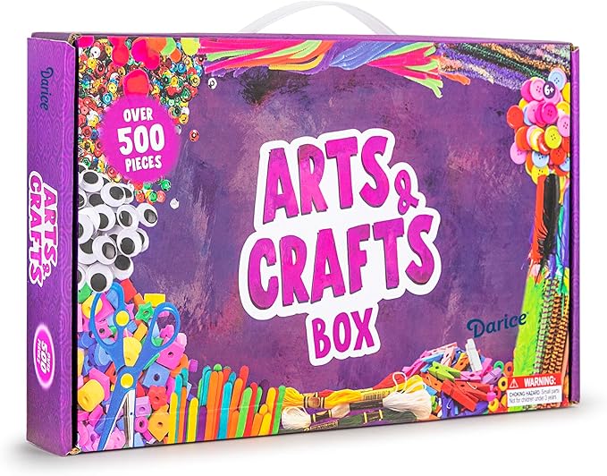 Darice Arts and Crafts Kit - 500+ Piece Kids Craft Supplies & Materials, Art Supplies Box for Girls & Boys Age 4 5 6 7 8 9