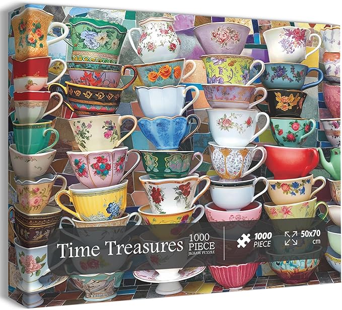 Teacups Puzzle for Adults 1000 Pieces, Colorful Tea Time Jigsaw Puzzles Features Classical Coffee Tea Cups, Challenging Retro Art Puzzles as Tea Cups Decor