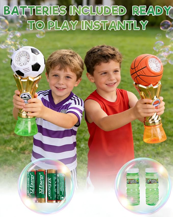 Bubble Machine for Kids – Football Trophy Shape, Automatic Bubble Gun Band with Blue LED Light, Leak-Proof, Includes Bubble Solution, Perfect Outdoor Toy for Toddlers Boys & Girls Ages 3-8