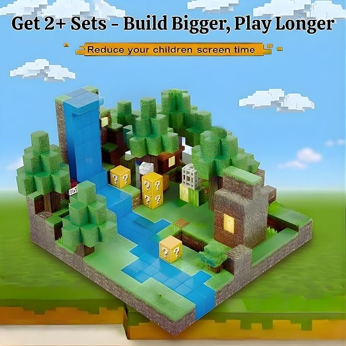 Magnetic Blocks 128PCS Magnetic Cubes STEM Building Cubes Stacking Magnet Blocks Waterfall Adventure Set Montessori Sensory Play Learning Toys for Kids Educational Birthday Gifts Boys & Girls Ages 3+